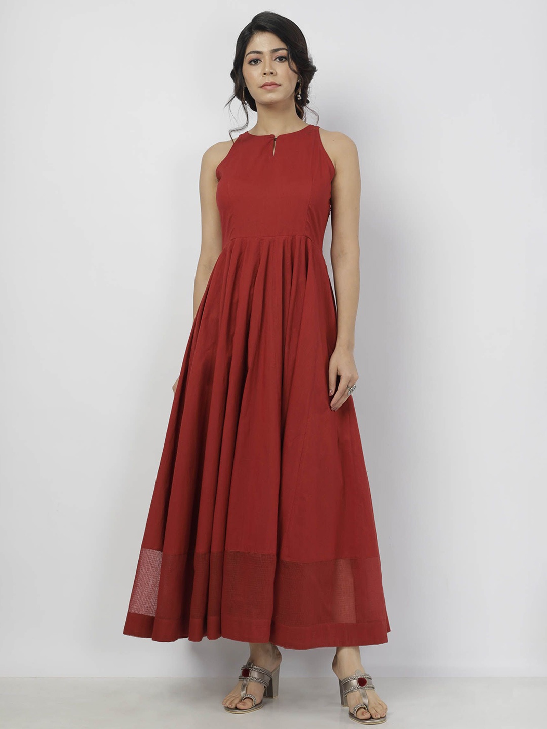 

TJORI Women Cotton Fit & Flare Maxi Casual Dress, Maroon