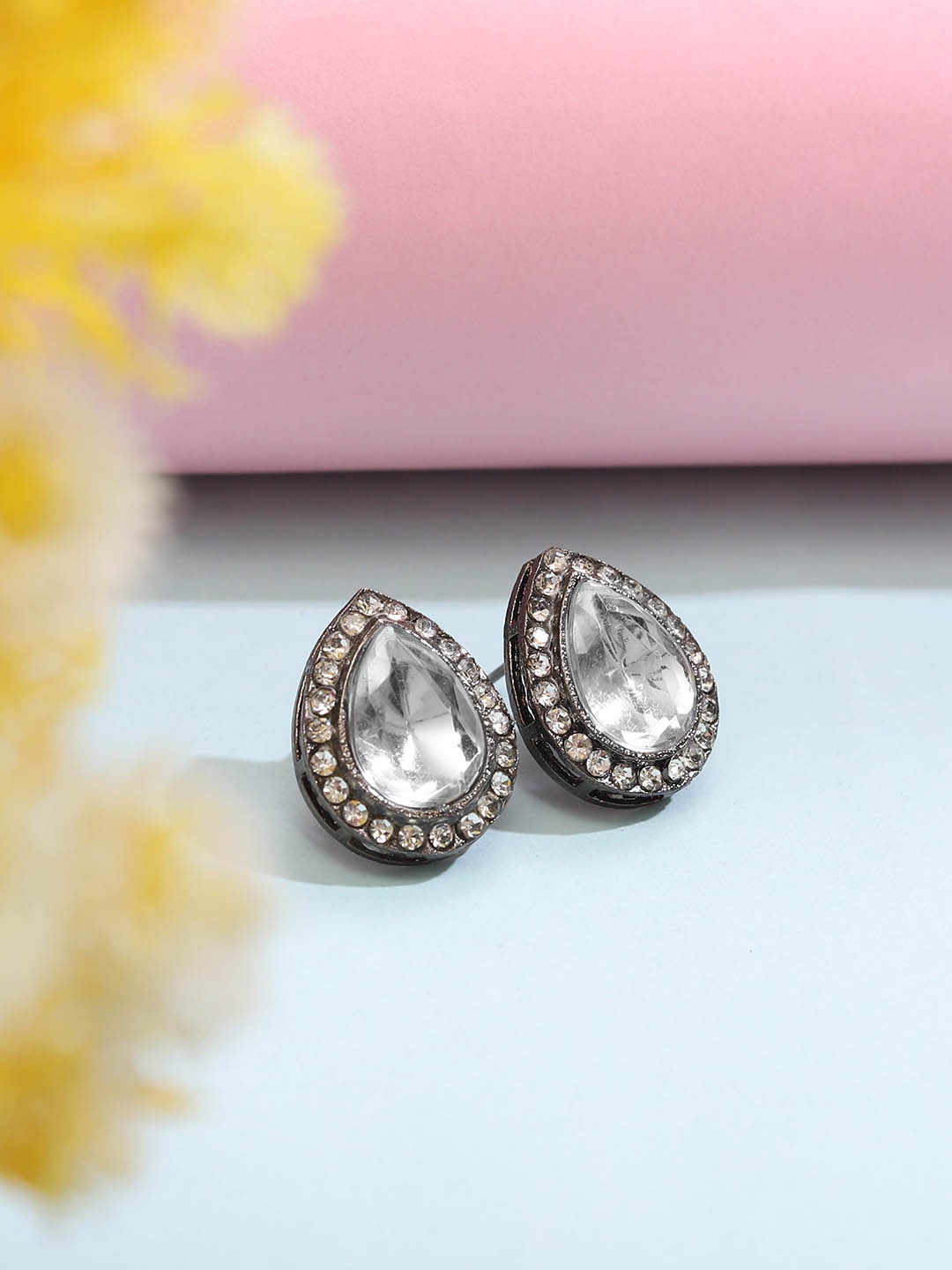 

Styled Diva Kundan Studded Teardrop Shaped Studs, Silver