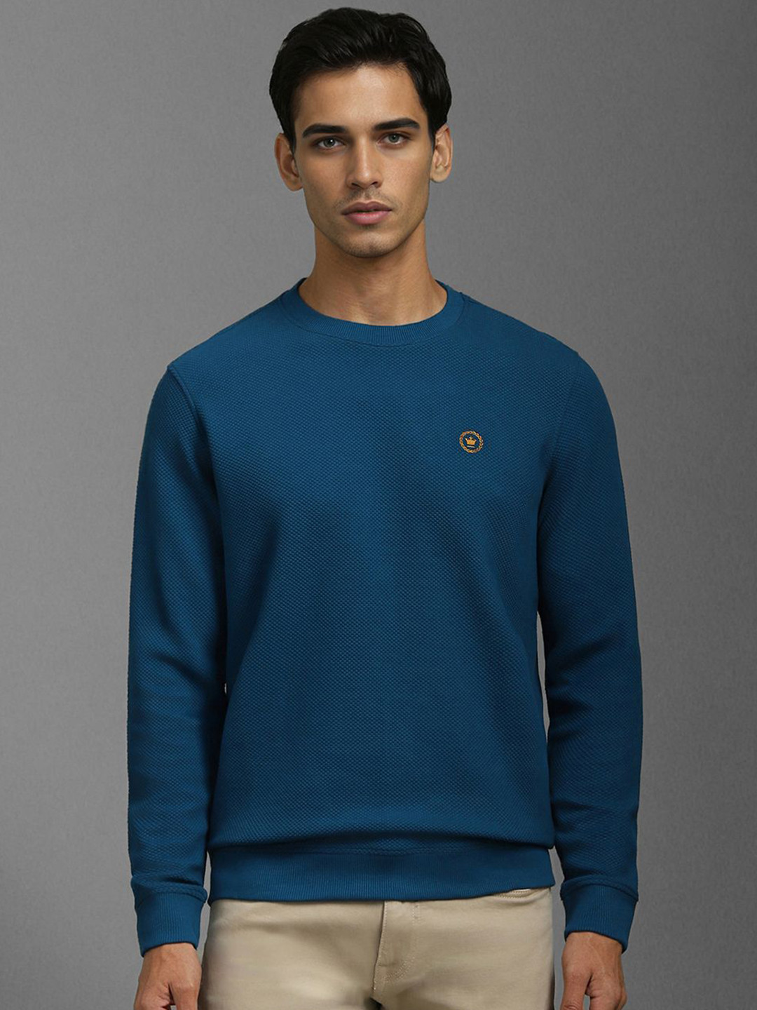 

Louis Philippe Men Cotton Solid Sweatshirt, Navy blue