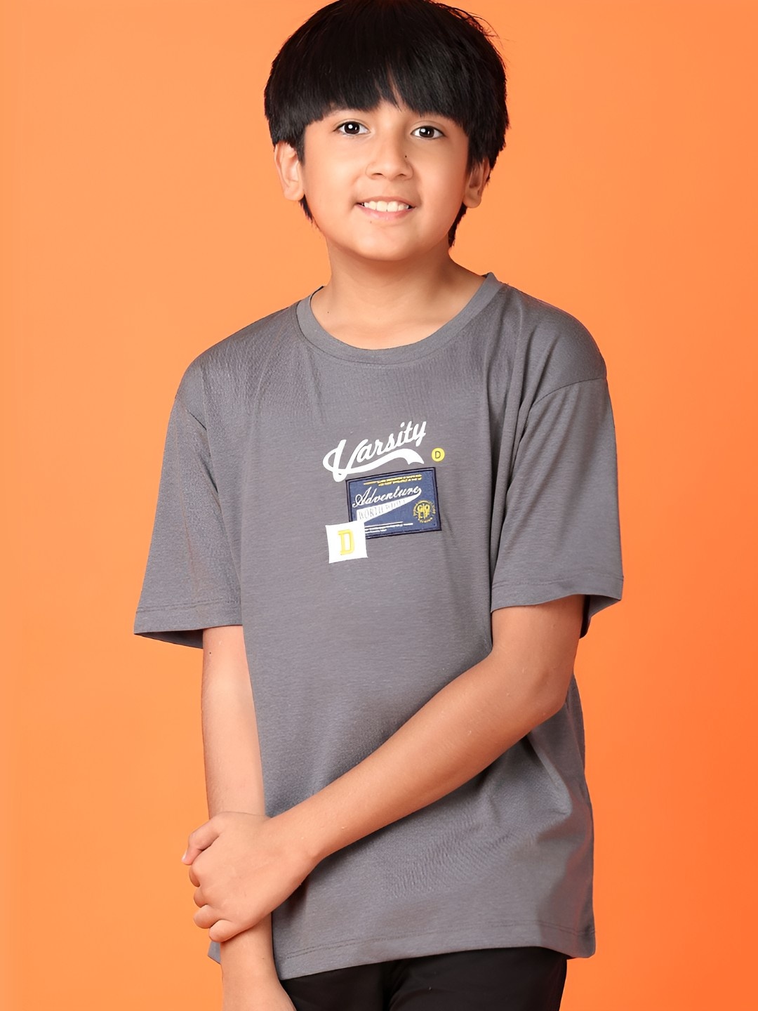 

V-Mart Boys Typography Printed Round Neck Cotton Oversized T-shirt, Grey