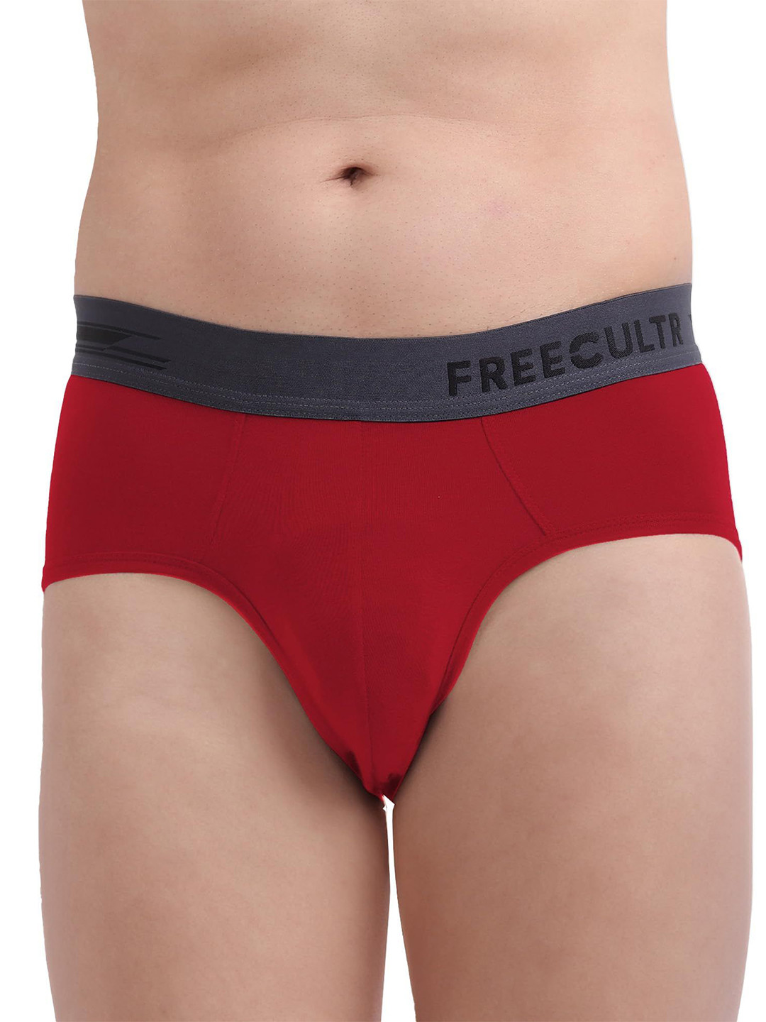 

FREECULTR Men Anti Bacterial Ribbed Basic Briefs, Red