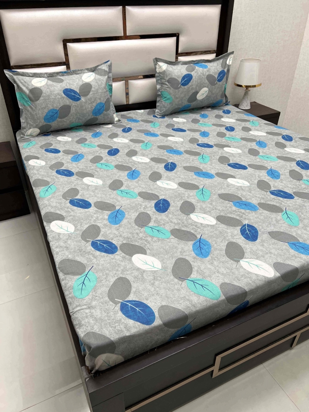 

Pure Decor Grey & Blue Floral Pure Cotton 240 TC Queen Bedsheet Set