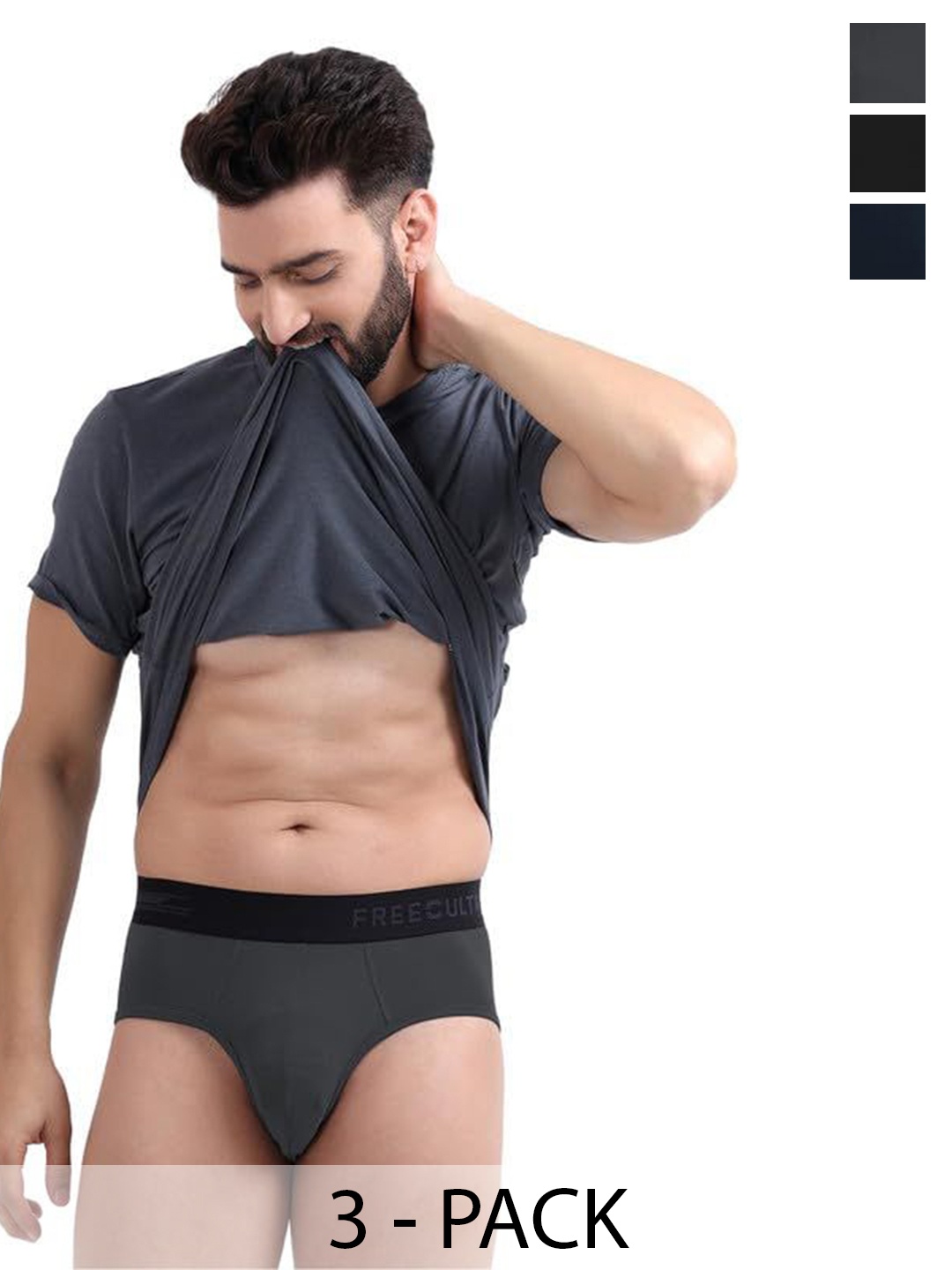 

FREECULTR Pack Of 3 Basic Briefs, Navy blue