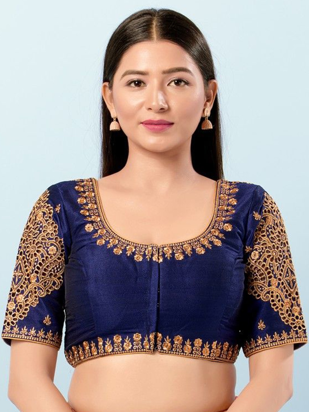 

Mmore Embroidered Saree Blouse, Navy blue