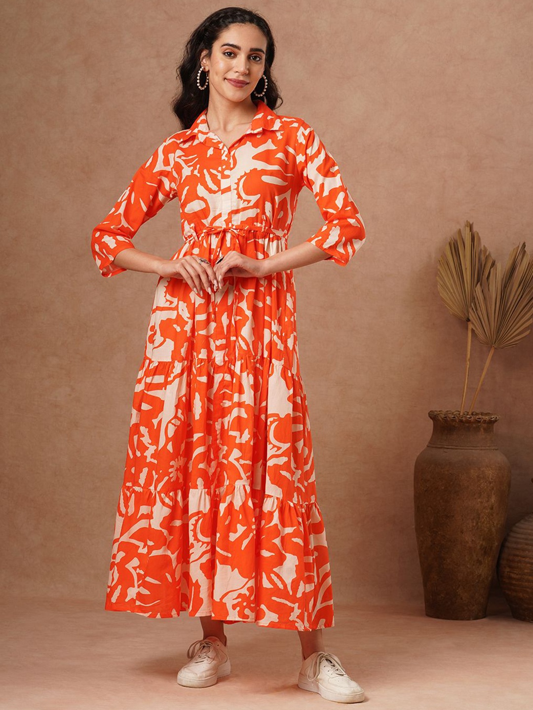 

FASHOR Women Print A-Line Maxi Dress, Orange