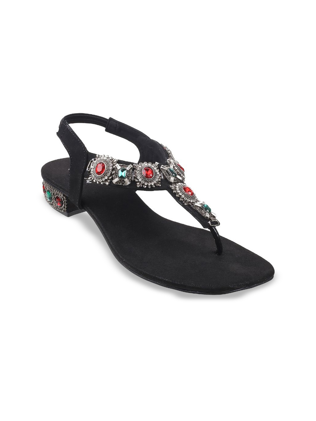 

Cheemo Women Ethnic Embellished Block Heel Sandals, Black