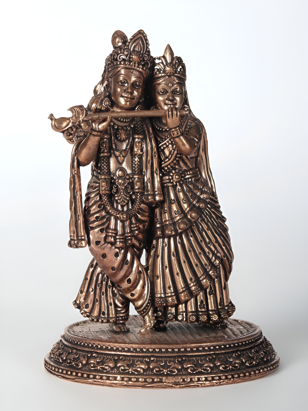 

Exotic India 5" Small Superfine Radha Krishna Brass Statue - Home Temple Idols, Rose gold