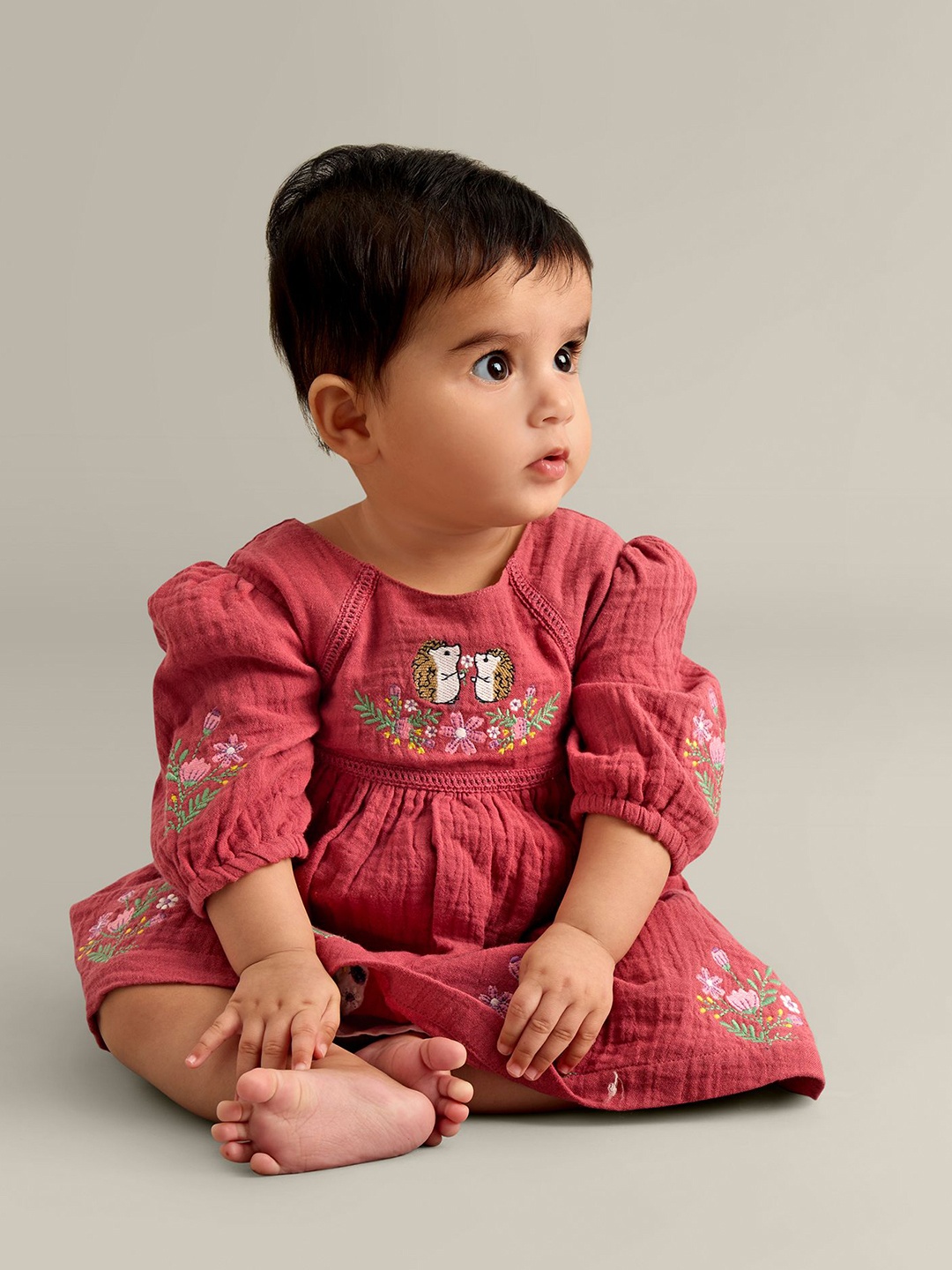 

My Milestones Girls Floral Embroidered A-Line Dress, Maroon