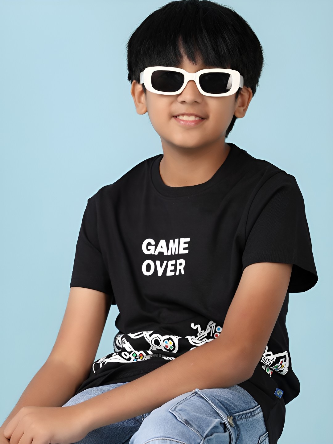

V-Mart Boys Graphic Printed Round Neck Cotton T-shirt, Black