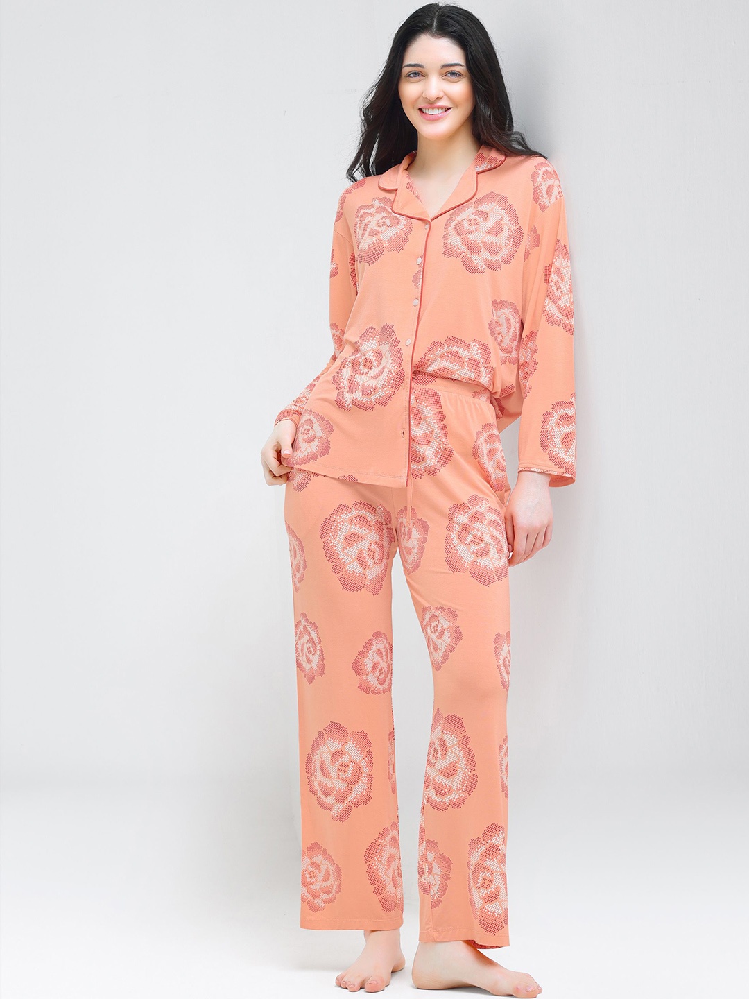 

I like me Women Floral Printed Night suit, Orange