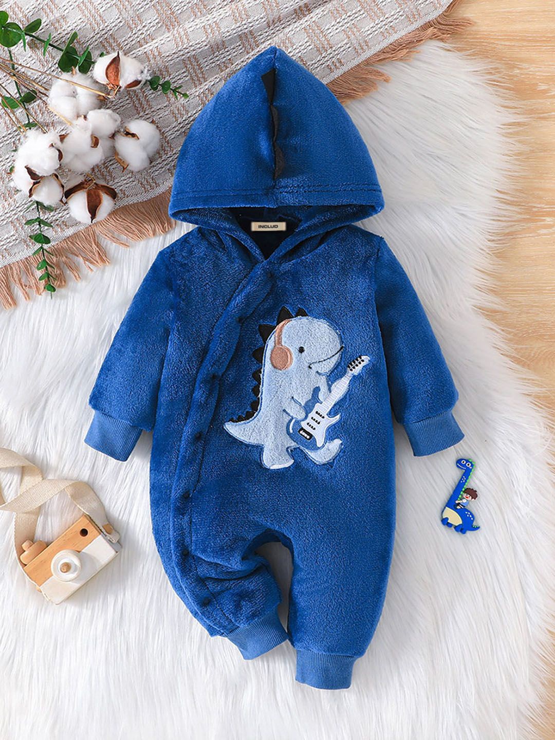 

INCLUD Boys Cotton Hooded Casual Romper, Blue