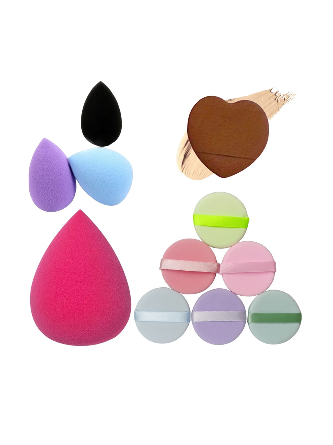 

Facejewel Set Of 11 Powder Puff, Mini, Big Sponge & 1 Heart Puff With Box, Pink