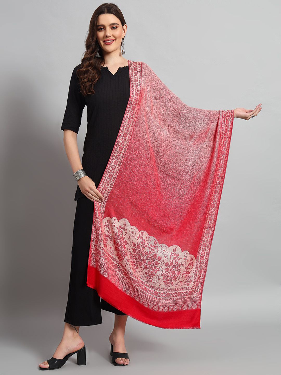 

HANDICRAFT PALACE Women Woollen Woven Design Stole, Red