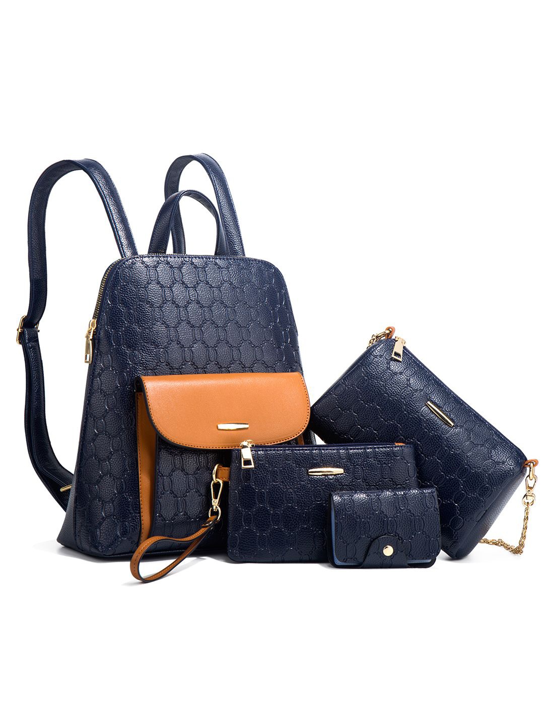 

RAVE Women Set Of 3 Textured Backpack, Blue