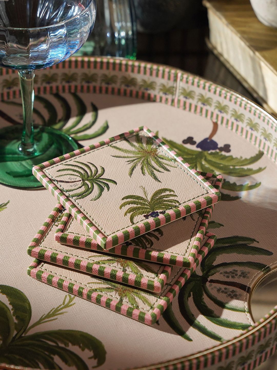 

Pure Home and Living Beige & Green 4 Pieces Palmero Printed Square Coasters
