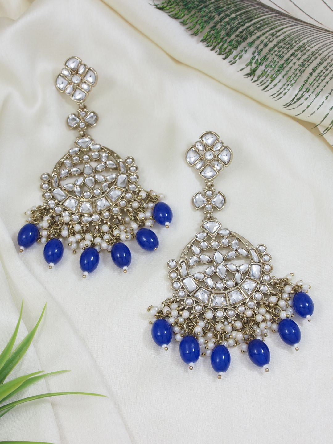 

I Jewels Gold-Plated Contemporary Drop Earrings, Blue