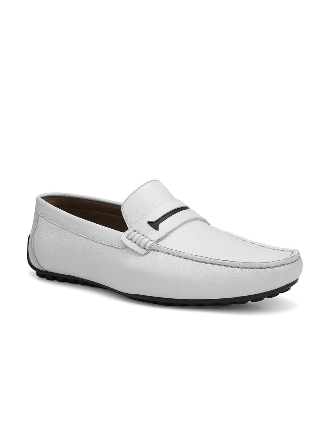 

ROSSO BRUNELLO Men Leather Textured Loafer Shoes, White