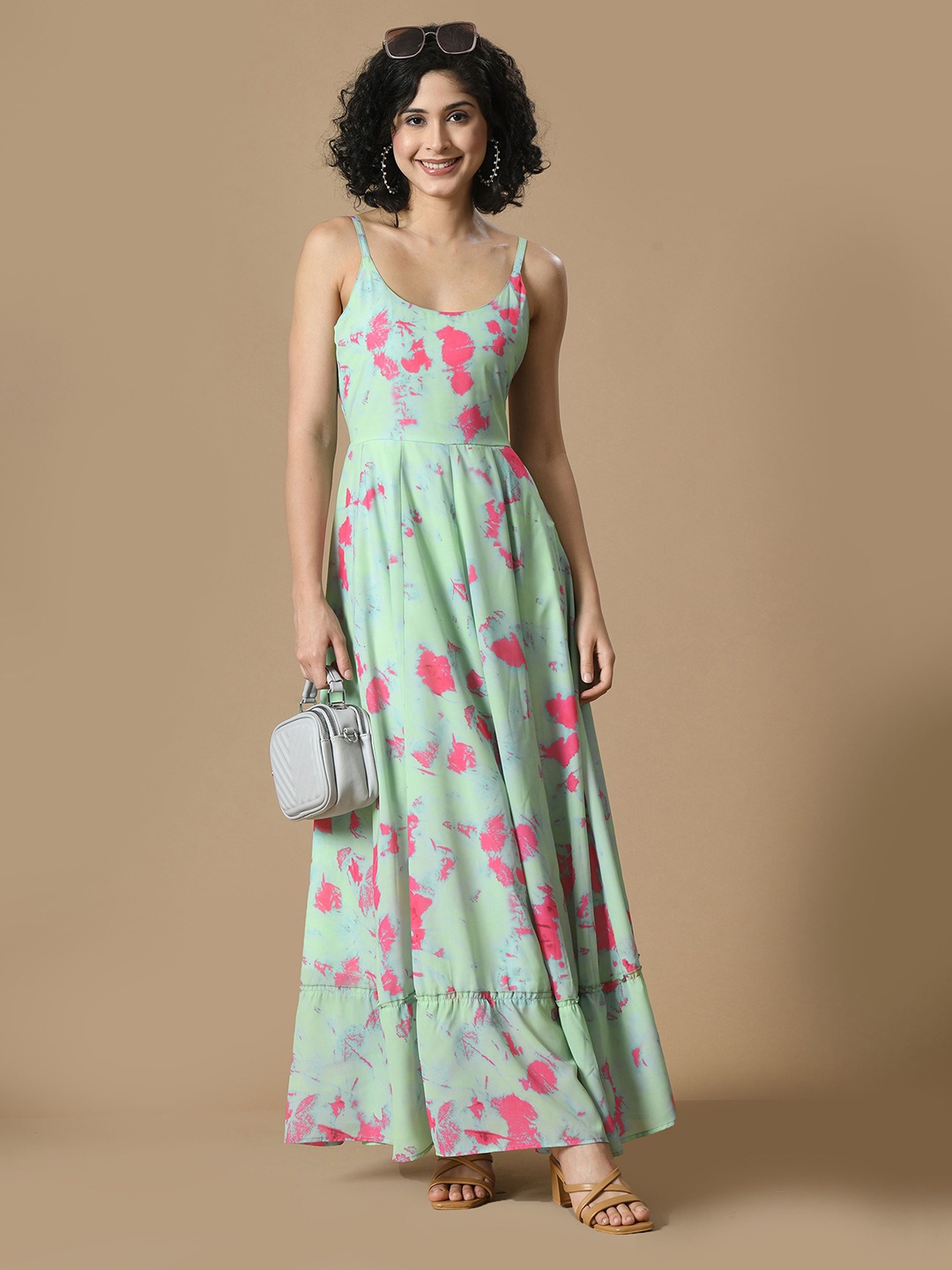 

Sangria Women Floral Printed Shoulder Straps Maxi Dress, Green