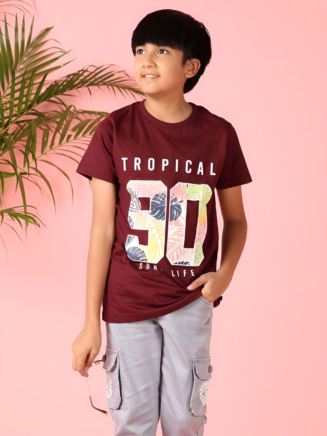 

V-Mart Boys Varsity Printed Round Neck Cotton T-shirt, Maroon