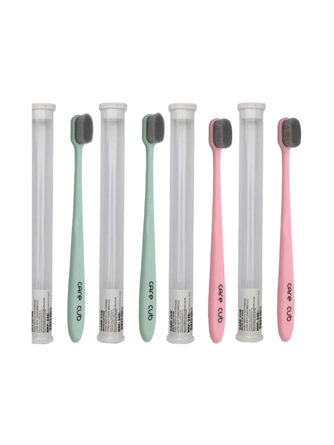 

CARE CUB Set Of 4 Flat Ultra Soft Nano 10,000 Bristles Oral Toothbrush - Green & Pink