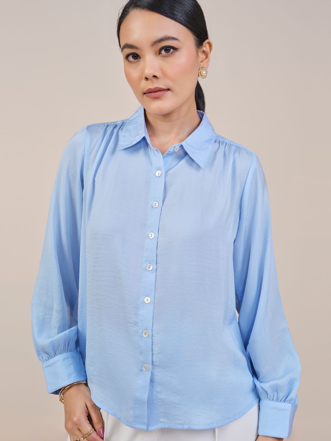

AND Women Shirt Collar Shirt Style Regular Top, Blue