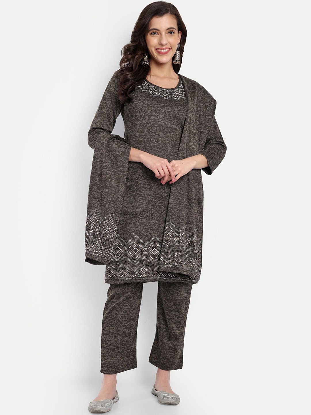 

FNOCKS Women Regular Kurti with Palazzos & With Dupatta, Olive