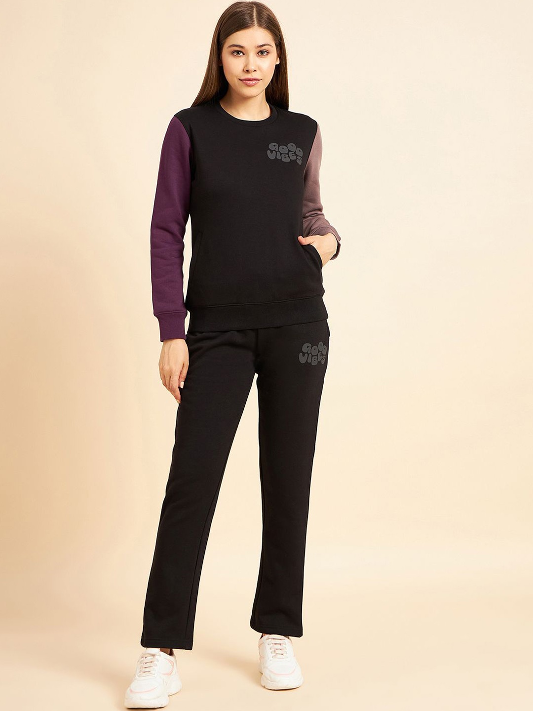 

Sweet Dreams Women Printed Mid-Rise Tracksuits, Black