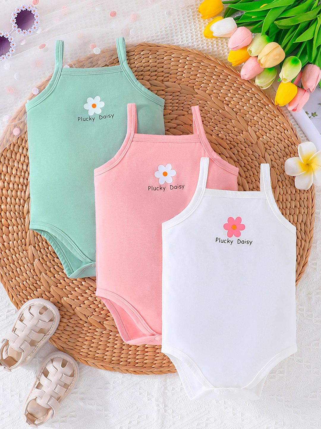

INCLUD Pack Of 3 Girls Floral Printed Casual Bodysuit, White