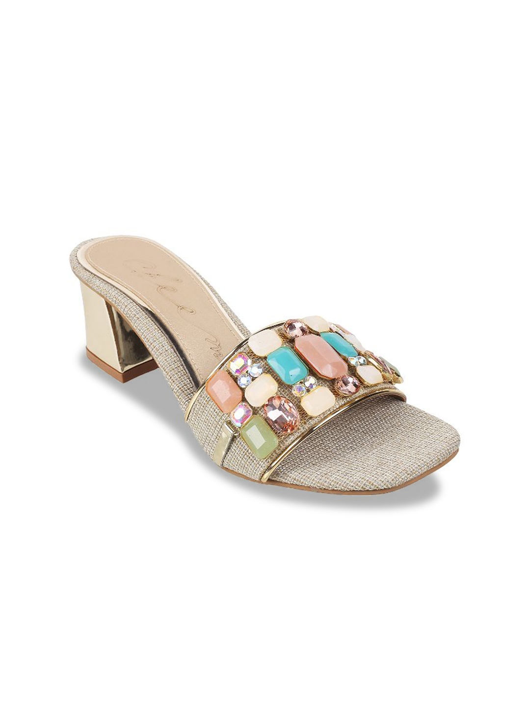 

Cheemo Embellished Block Heel Sandals, Beige
