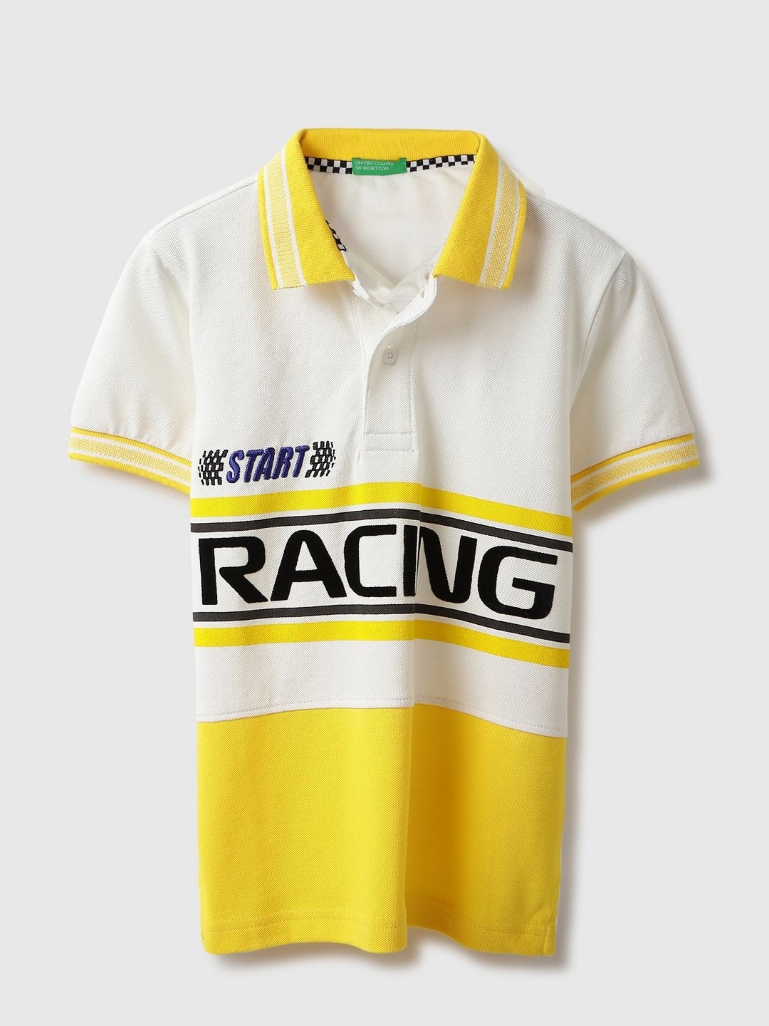 

United Colors of Benetton Boys Typography Printed Polo Collar Pure Cotton T-shirt, Yellow