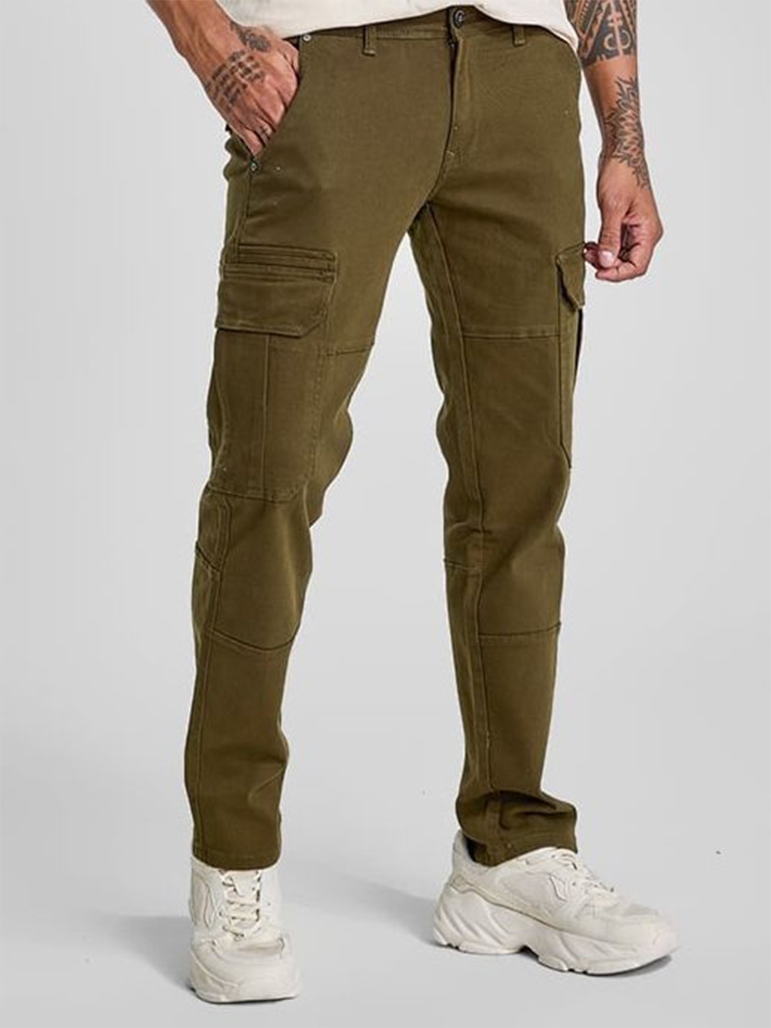 

Snitch Men Smart Slim Fit Cargos, Olive
