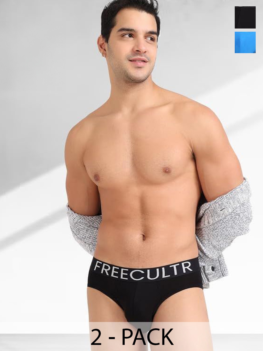 

FREECULTR Men Pack of 2 Anti Bacterial Micromodal Cotton Brief, Black