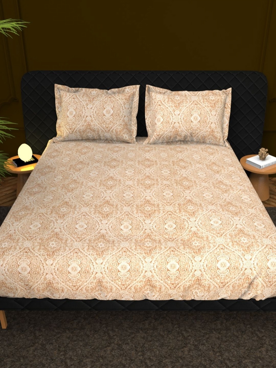 

THE WHITE MOSS Brown & Beige Abstract Cotton 210 TC King Bedsheet Set 2.75 m x 2.75 m