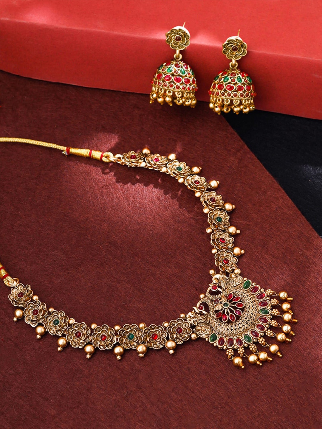 

Yellow Chimes Gold-Plated Stone-Studded Jewellery Set