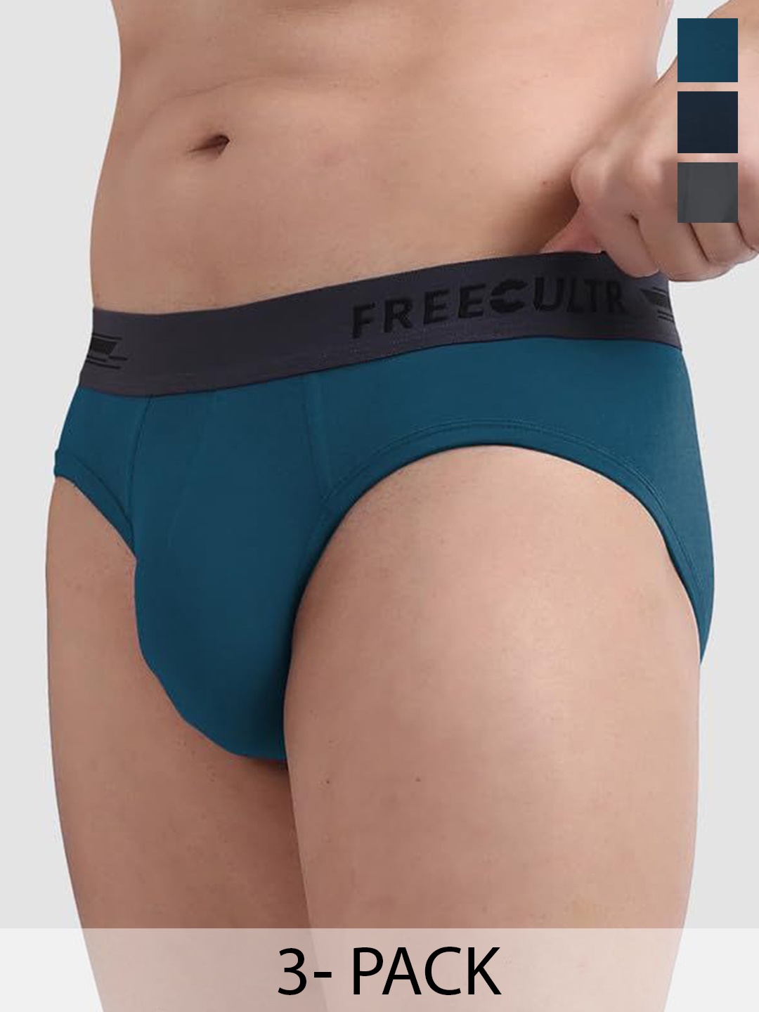 

FREECULTR Men Pack Of 3 Anti Bacterial Ribbed Basic Briefs, Grey