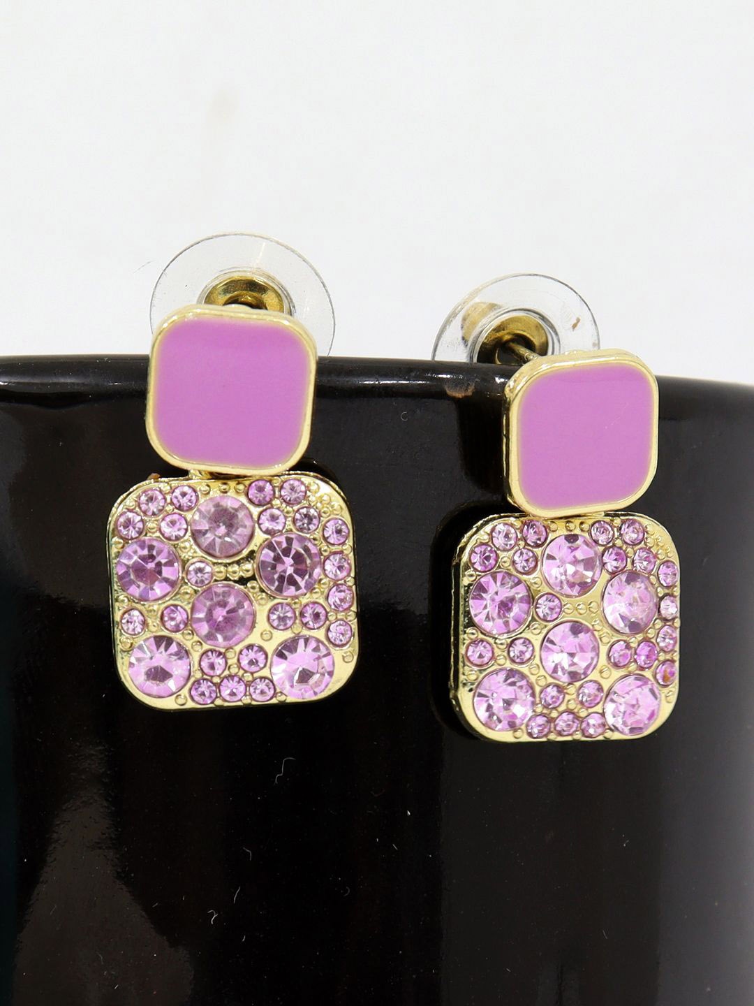 

FIMBUL Stainless Steel Gold-Plated Geometric Drop Earrings, Purple