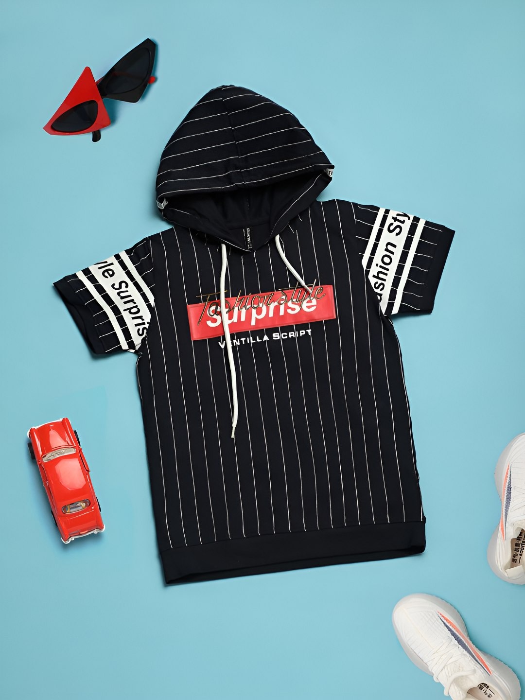 

V-Mart Boys Printed Hooded T-shirt, Navy blue