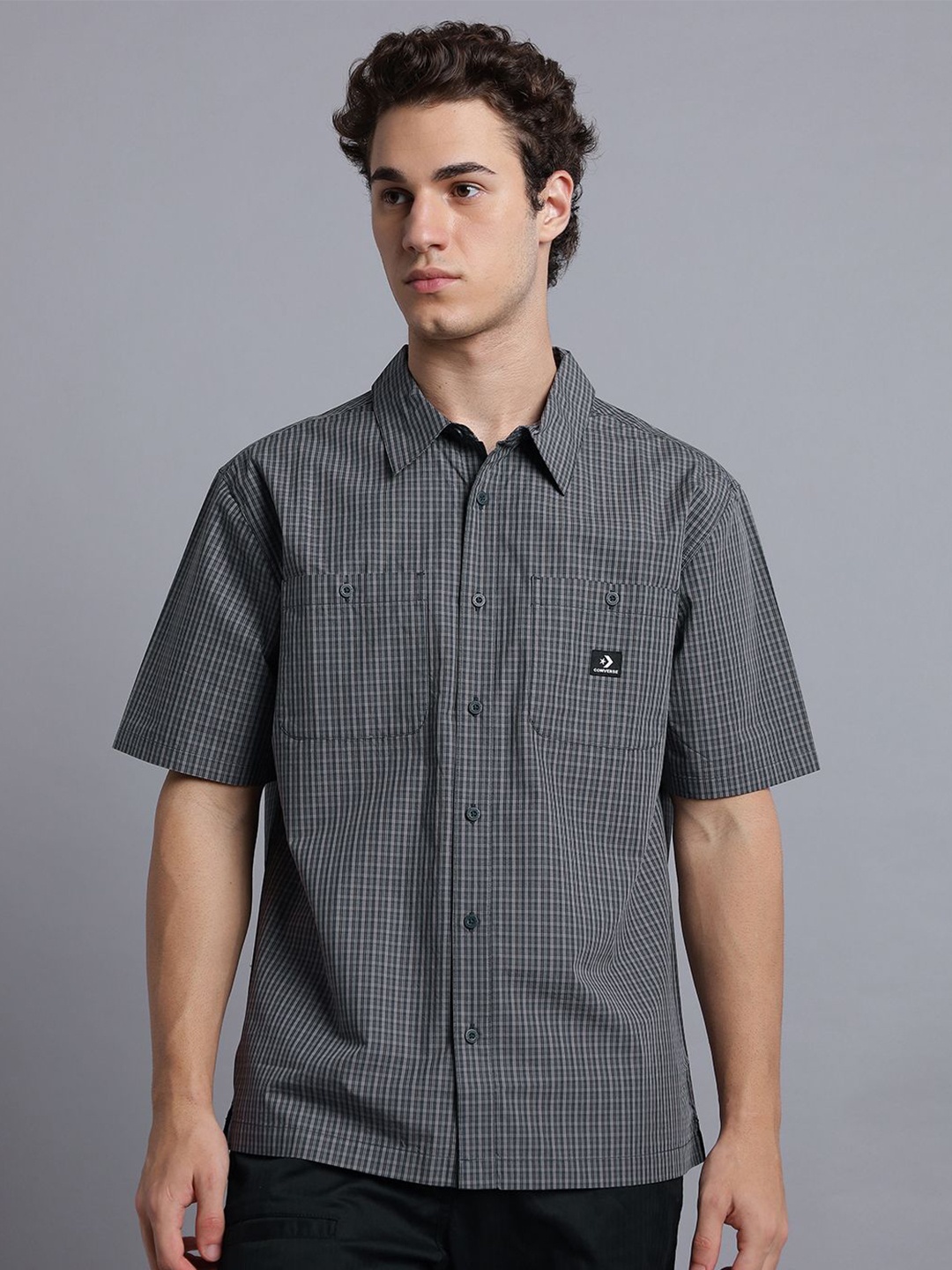 

Converse Men Plaid Short Sleeve Shirt, Grey