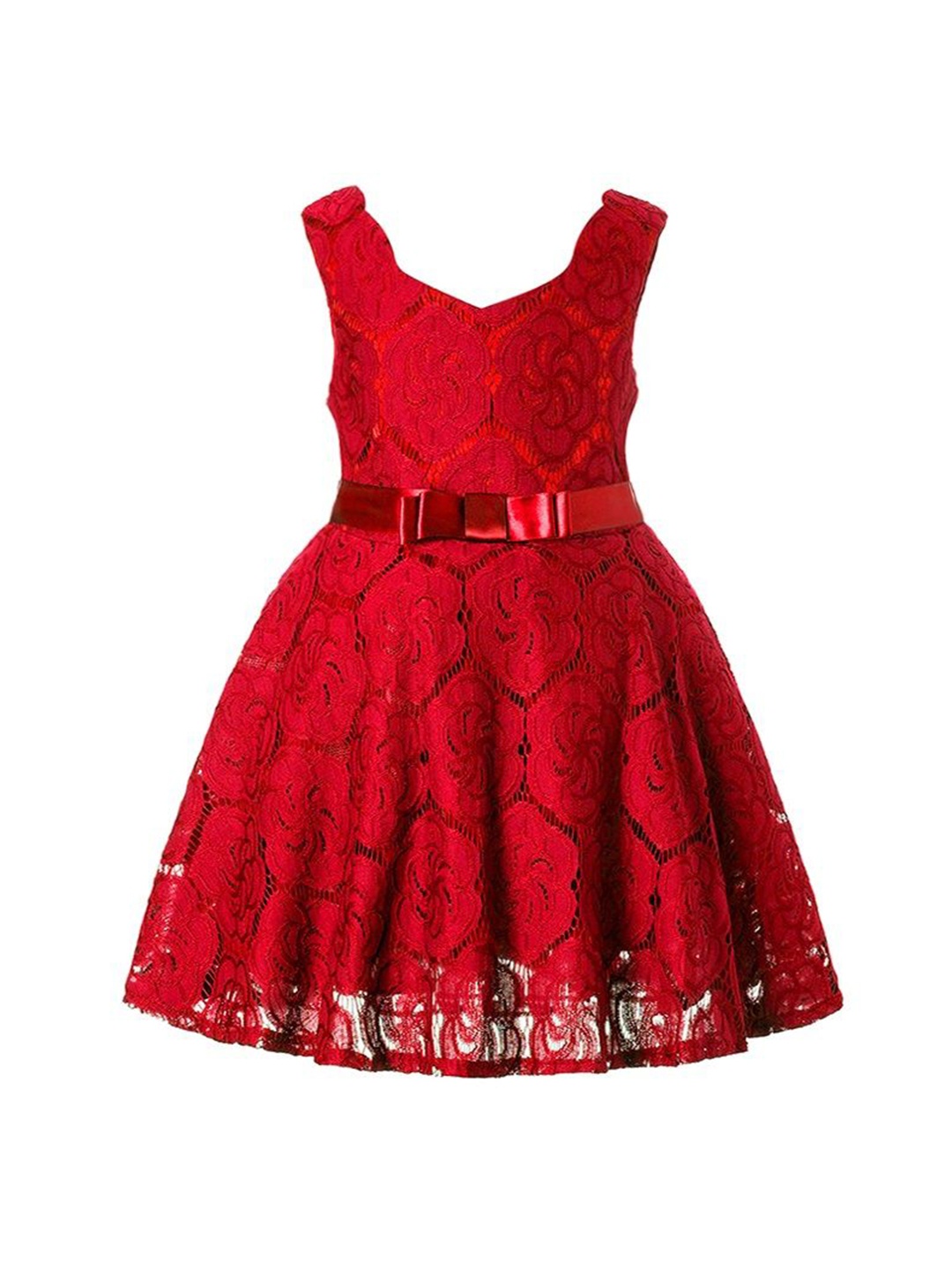 

Wish little Girls Self Design Fit and Flare Dress, Red