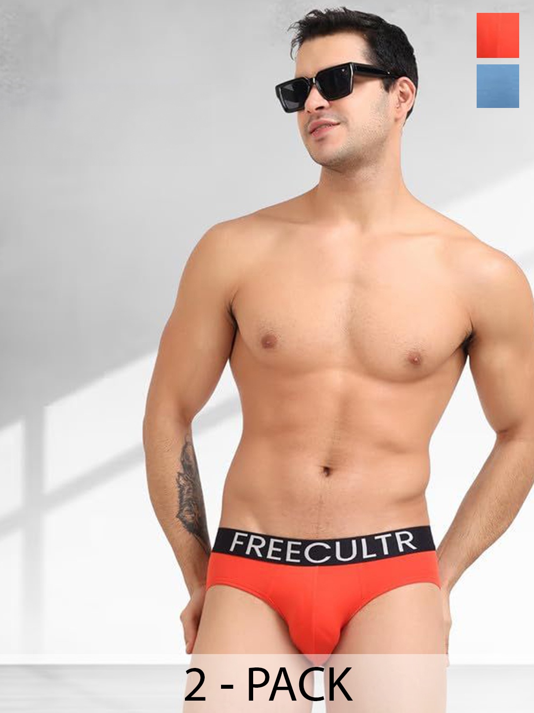 

FREECULTR Pack Of 2 Anti Bacterial Cotton Basic Briefs, Blue