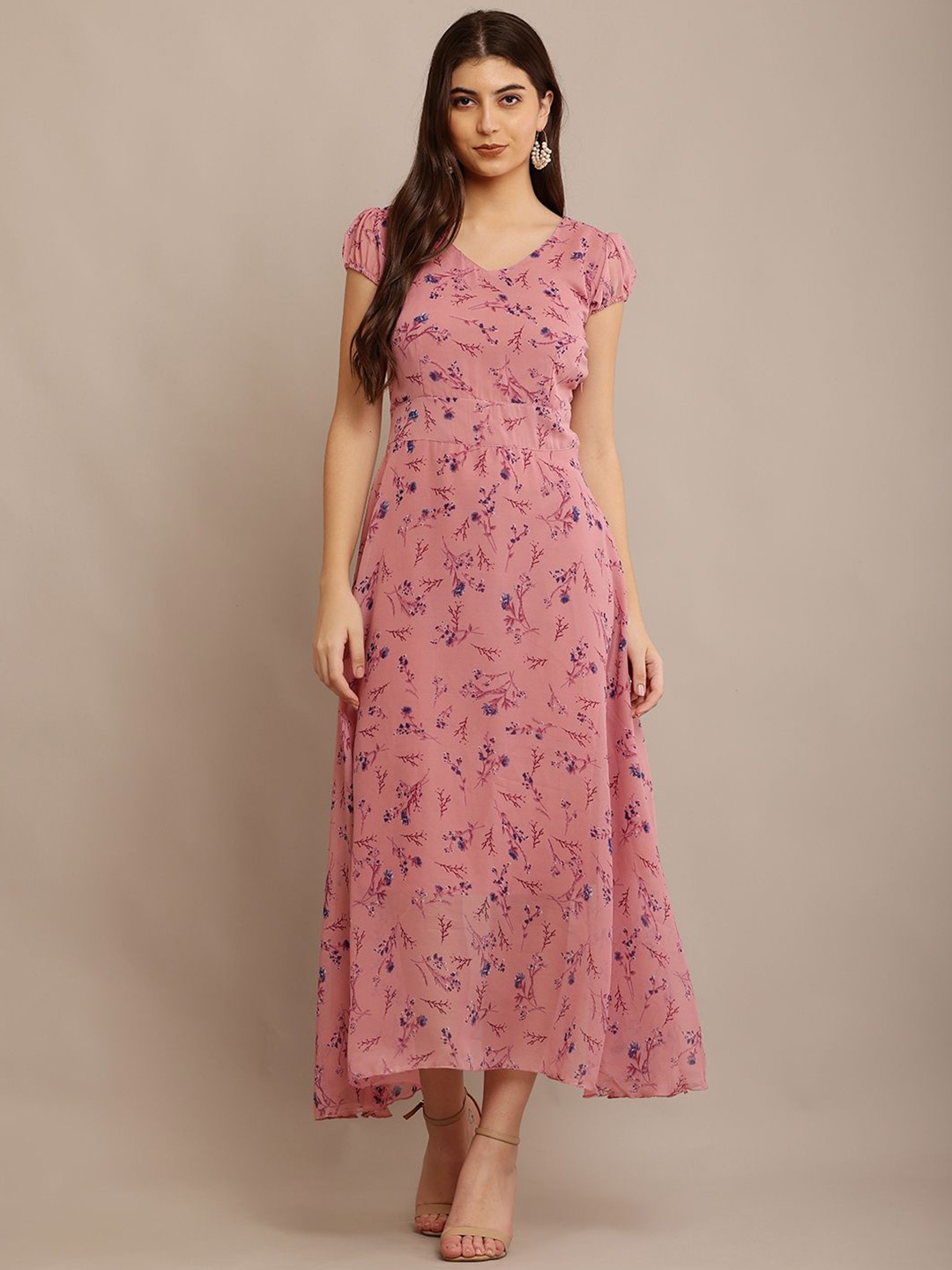 

Raabta Fashion Women Floral Printed Maxi Dress, Peach
