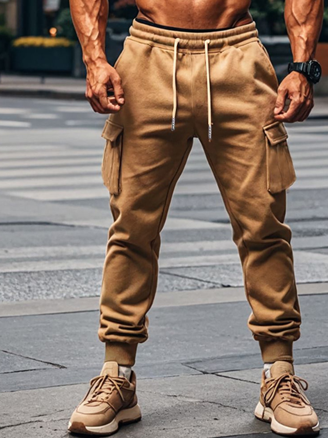 

StyleCast x Revolte Men Solid Loose Fit Easy Wash Pleated Joggers, Khaki