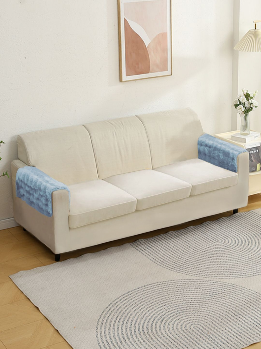 

HOKIPO Blue 2 Pieces Self Design Sofa Armrest Mats