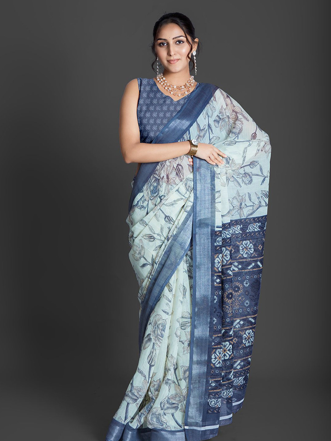 

NIRMAL CREATION Floral Printed Saree With Blouse Piece, Blue