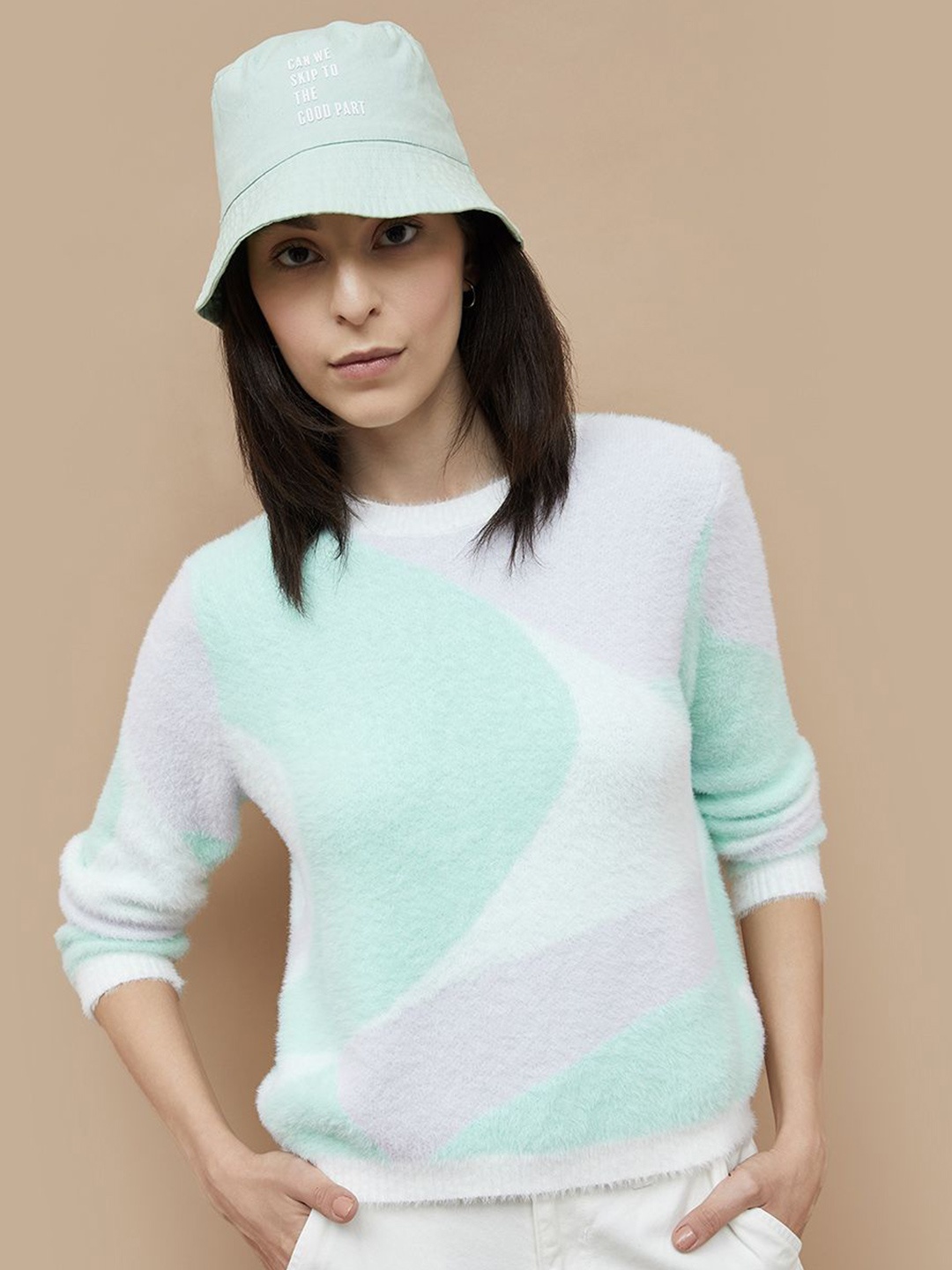 

Ginger by Lifestyle Women Acrylic Abstract Printed Pullover Sweatshirt, White