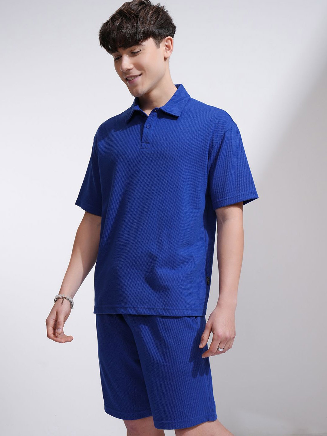 

HIGHLANDER Polo Collar Short Sleeves Pure Cotton T-Shirt With Shorts, Blue