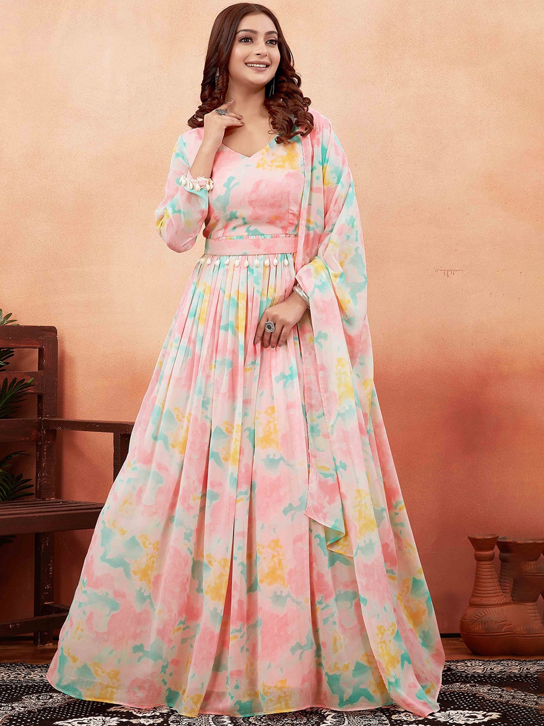 

Chandbaali Women Printed A-Line Long Sleeves Maxi Dresses, Pink