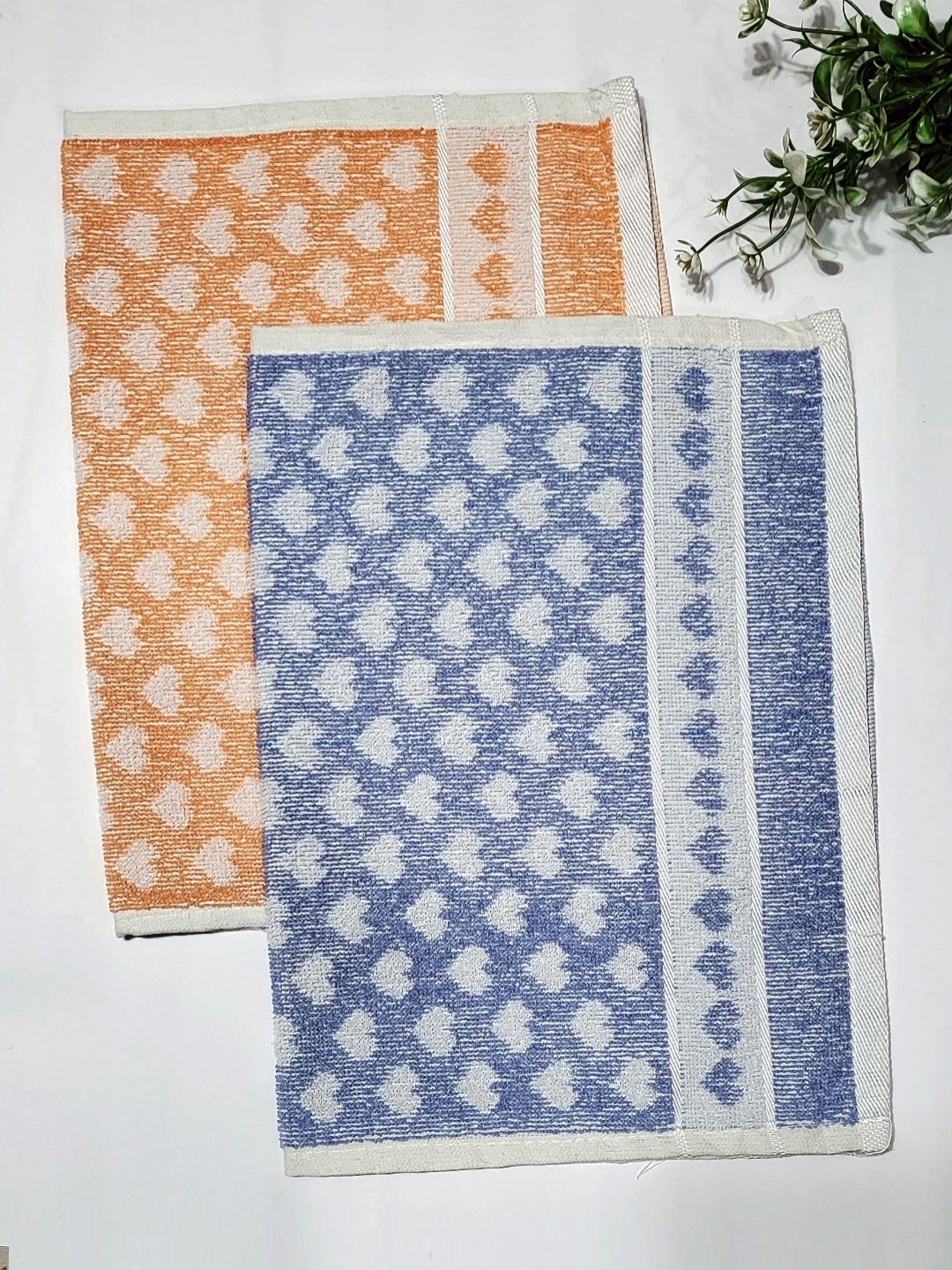 

ANA Orange-Colored & Blue 2 Pieces Printed Pure Cotton Hand Towels