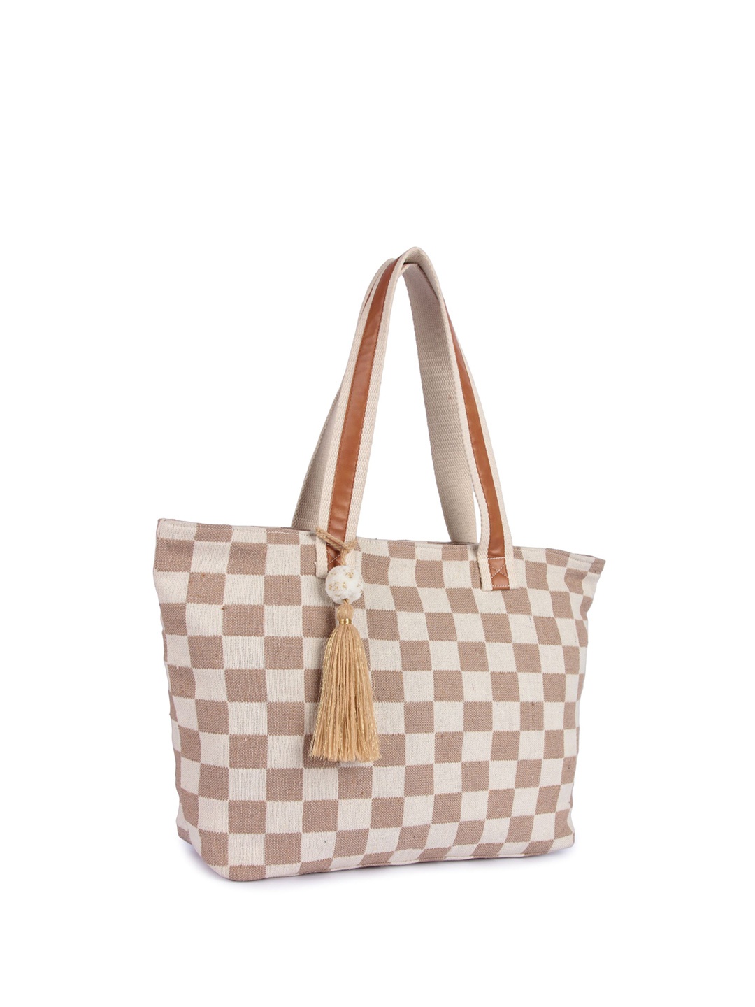

Mast & Harbour Women Checked Shopper Shoulder Bag, Nude
