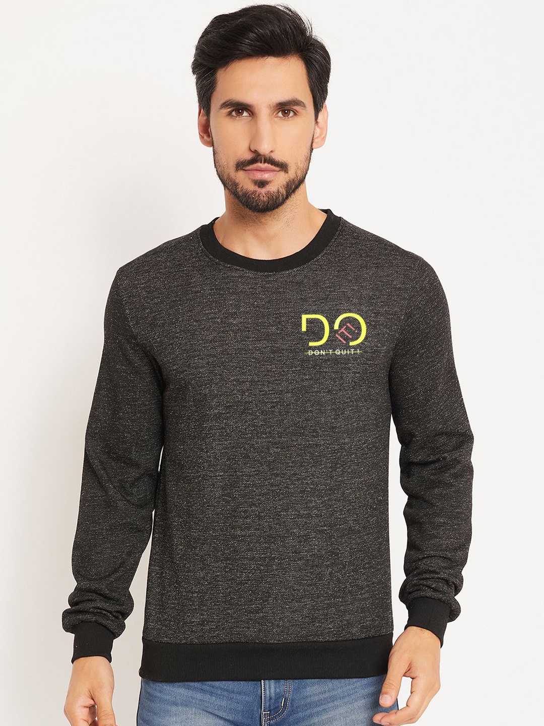 

GET GOLF Men Printed Cotton Round Neck Sweatshirt, Charcoal